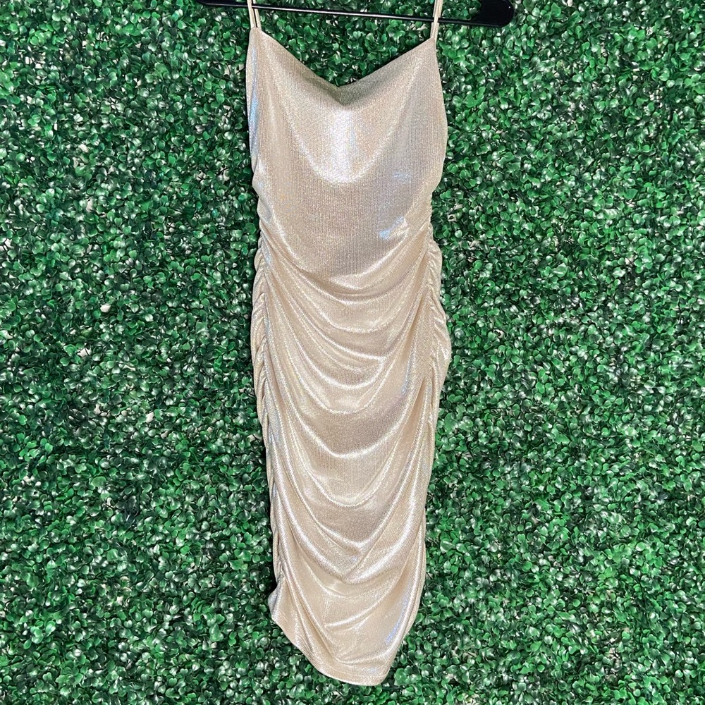 Gold dress with ruching on the back- size small.